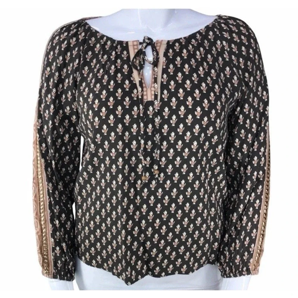 Soft Surroundings Jolene Peasant Blouse Sz XL Neutral Geo Cottagecore NWT $120